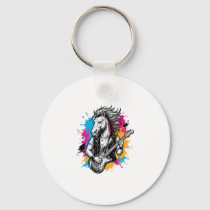 Porte-clés Joueur de guitare à cheval T-Shirt gravure vintage