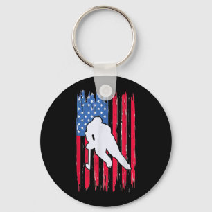 Porte-clés Joueur de hockey au drapeau américain 4 juillet Ho