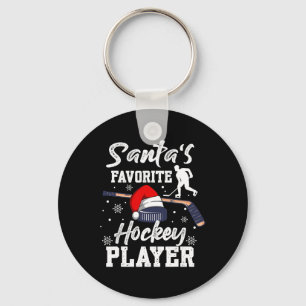 Porte-clés Joueur de hockey favori père Noël Pajama de Noël H