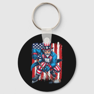 Porte-clés Joueur de hockey Oncle Sam 4 juillet Drapeau améri