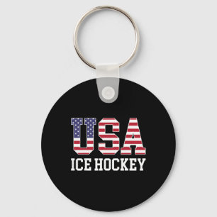 Porte-clés Joueur de hockey sur glace du drapeau américain -