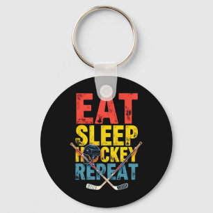 Porte-clés Joueur de hockey vintage manger dormir hockey répé