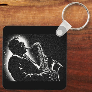 Porte-clés Joueur de saxophone de style graphique NB 50s