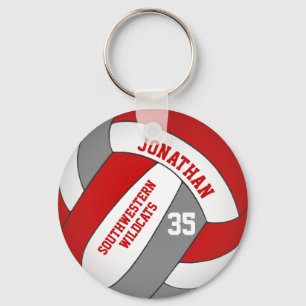 Porte-clés joueur de volley-ball gris rouge et nom d'équipe