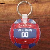 Porte-clés Joueur de volleyball Nom Année Équipe Rouge et Ble (Verso)