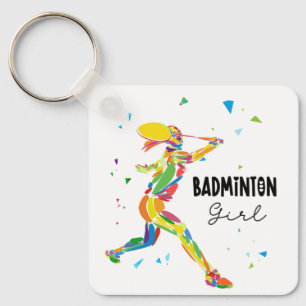 Porte-clés Joueuse de Badminton Abstrait Coloré Athlète de Sp