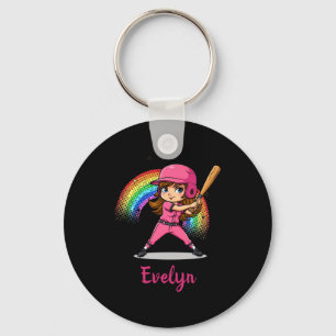 Porte-clés Joueuse de baseball de dessin animé mignonne en T-