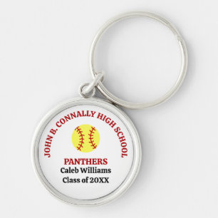 Porte-clés Joueuse de softball au lycée rouge Personnalisé