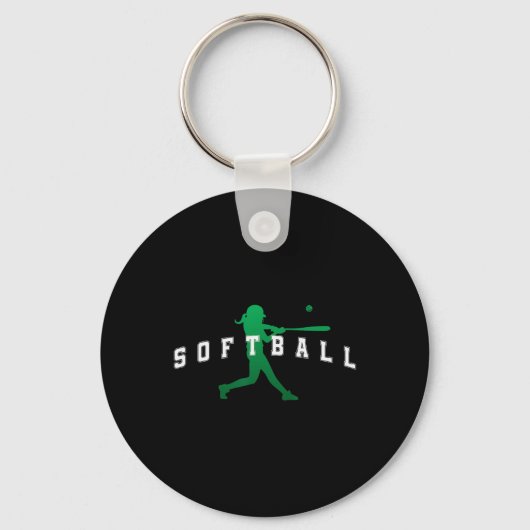 Porte-clés Joueuse de softball équipe verte texte universitai (Recto)