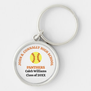 Porte-clés Joueuse de softball personnalisée au lycée Orange