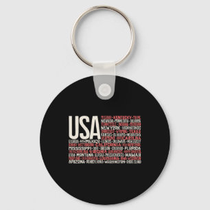 Porte-clés Jour 4 Juillet Usa Drapeau Amérique Carte d'Etat N