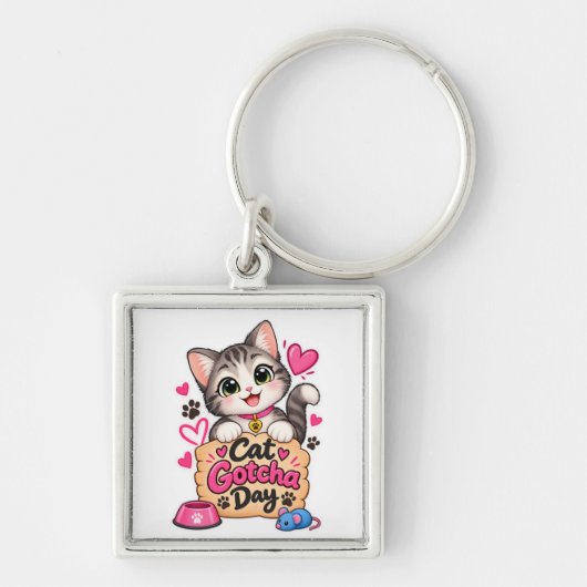 Porte-clés Jour d'adoption de chat mignon (Devant)
