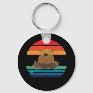 Porte-clés Jour de la marmotte de fond Retro Woodchuck