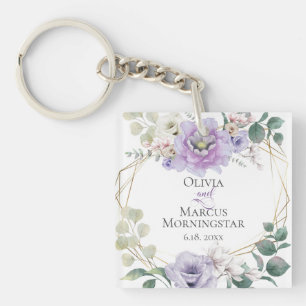 Porte-clés Jour de mariage cadeau Lavender Aquarelle Peony