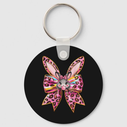 Porte-clés Jour de Pâques Bunny Face Leopard Coquette Bow (Recto)