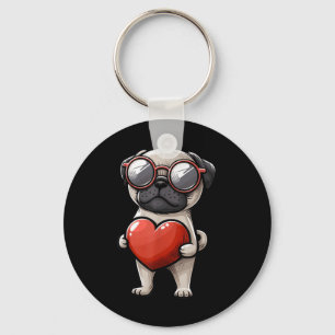 Porte-clés Jour des Valentines de Chien Carlin mignon 14 févr
