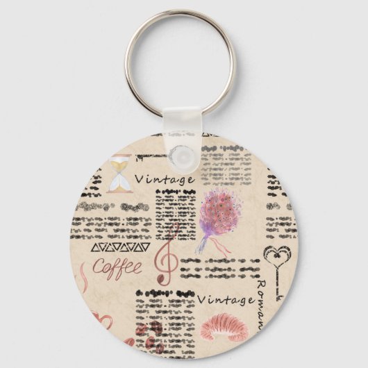Porte-clés Journal vintage romantique (Recto)