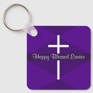 Porte-clés Joyeuse Croix Blanche de Pâques Chrétien pourpre