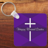Porte-clés Joyeuse Croix Blanche de Pâques Chrétien pourpre (Recto)