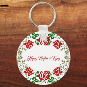 Porte-clés Joyeuse Fête des mères Rose rouge Floral Vert mign