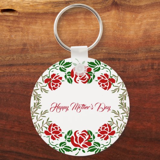 Porte-clés Joyeuse Fête des mères Rose rouge Floral Vert mign (Recto)