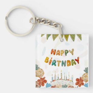 Porte-clés Joyeuse fleur de gâteau d'anniversaire mignon colo
