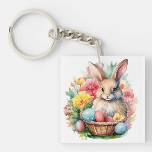 Porte-clés Joyeuse peinture d'aquarelle de lapin de Pâques
