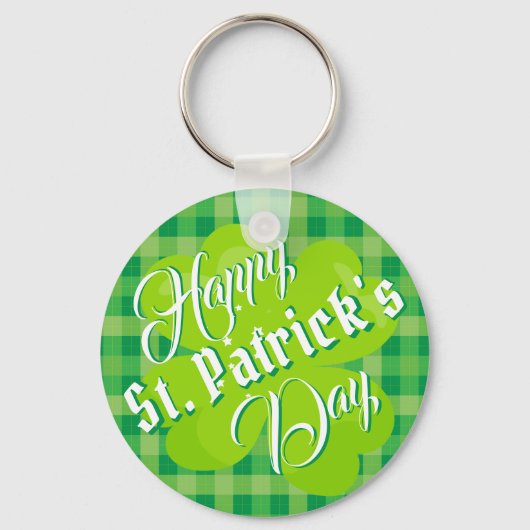 Porte-clés Joyeuse Saint-Patrick Vert Tartan Trèfle Chanceux (Recto)
