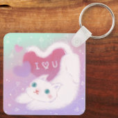 Porte-clés Joyeuse Saint-Valentin avec chat blanc duveteux (Verso)