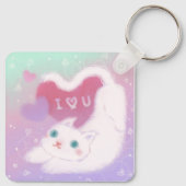 Porte-clés Joyeuse Saint-Valentin avec chat blanc duveteux (Dos)
