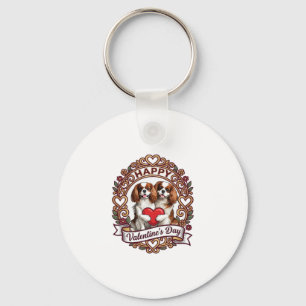 Porte-clés Joyeuse Saint-Valentin Chien Cadre floral à coeur