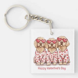 Porte-clés Joyeuse Saint-Valentin Chiens Retriever Dorés