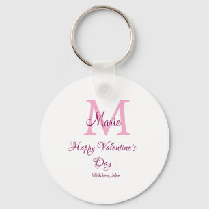 Porte-clés Joyeuse Saint-Valentin monogramme rose nom amour f