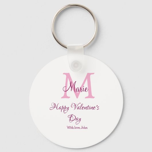 Porte-clés Joyeuse Saint-Valentin monogramme rose nom amour f (Recto)