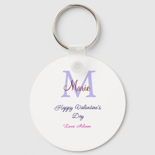 Porte-clés Joyeuse Saint-Valentin pastel violet monogramme ro (Recto)
