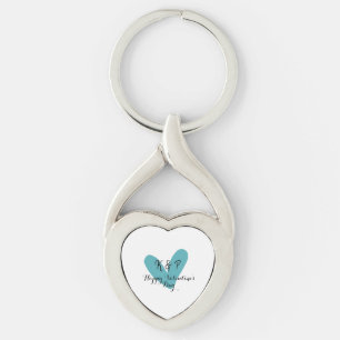 Porte-clés Joyeuse Saint-Valentin turquoise cœur nom lettre