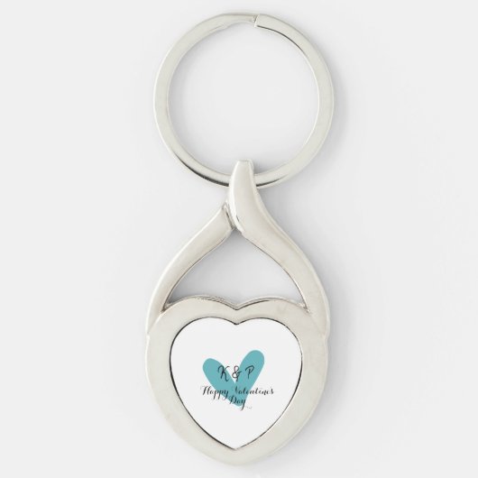 Porte-clés Joyeuse Saint-Valentin turquoise cœur nom lettre (Devant)