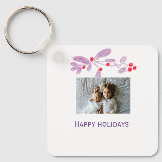 Porte-clés Joyeuses fêtes fleurs rouge pourpre ajouter texte (Recto)