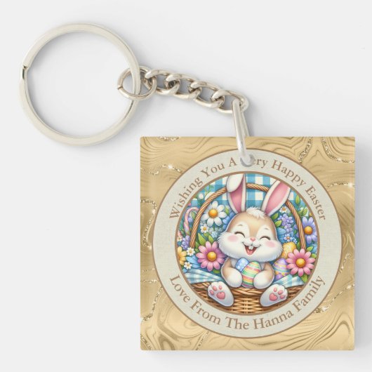 Porte-clés Joyeuses Pâques avec un lapin mignon, des œufs et (Devant)