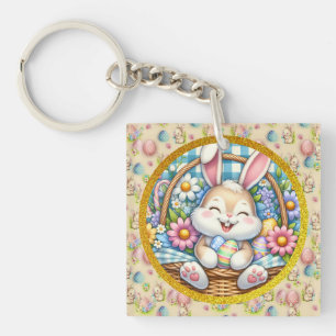 Porte-clés Joyeuses Pâques avec un lapin mignon, des œufs et