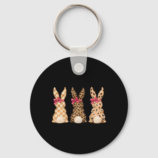 Porte-clés Joyeuses Pâques Léopard Lapin Coquette Arc Fille F (Recto)