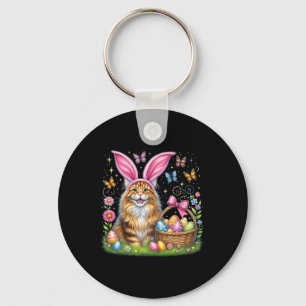Porte-clés Joyeuses Pâques Mignon Lapin Maine Coon Chat Œufs