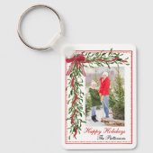Porte-clés Joyeuses vacances Mistletoe Red Bow Family Photo (Recto)