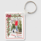 Porte-clés Joyeuses vacances Mistletoe Red Bow Family Photo (Verso)