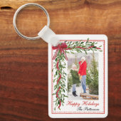 Porte-clés Joyeuses vacances Mistletoe Red Bow Family Photo (Recto)
