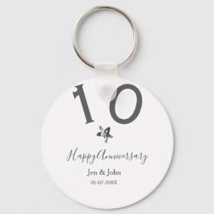 Porte-clés Joyeux 10e anniversaire nom date gris métal étoile