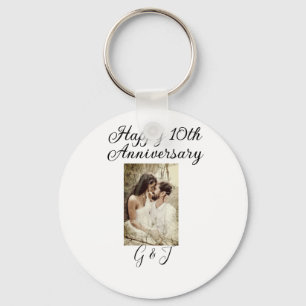 Porte-clés Joyeux 10e anniversaire photo couple nom lettre