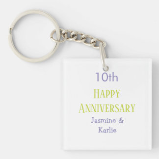 Porte-clés joyeux 10ème anniversaire pastel violet vert gras
