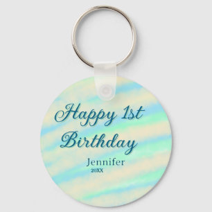 Porte-clés Joyeux 1er anniversaire enfants bébé bleu vert pas