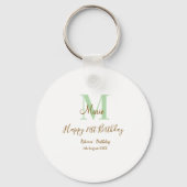 Porte-clés Joyeux 21e Anniversaire vert ajouter nom monogramm (Verso)